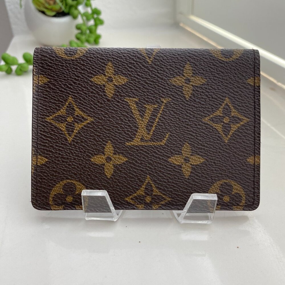 Authentic LOUIS VUITTON Monogram Porte 2 Cartes Vertical Card Case Wallet